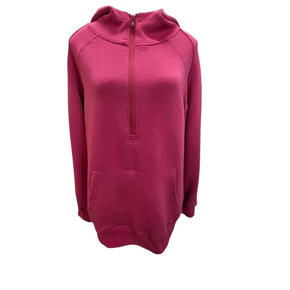 Michelle Mae Half Zip Hoodie Sweatshirt Medium Pink Faux Leather Patch Pocket